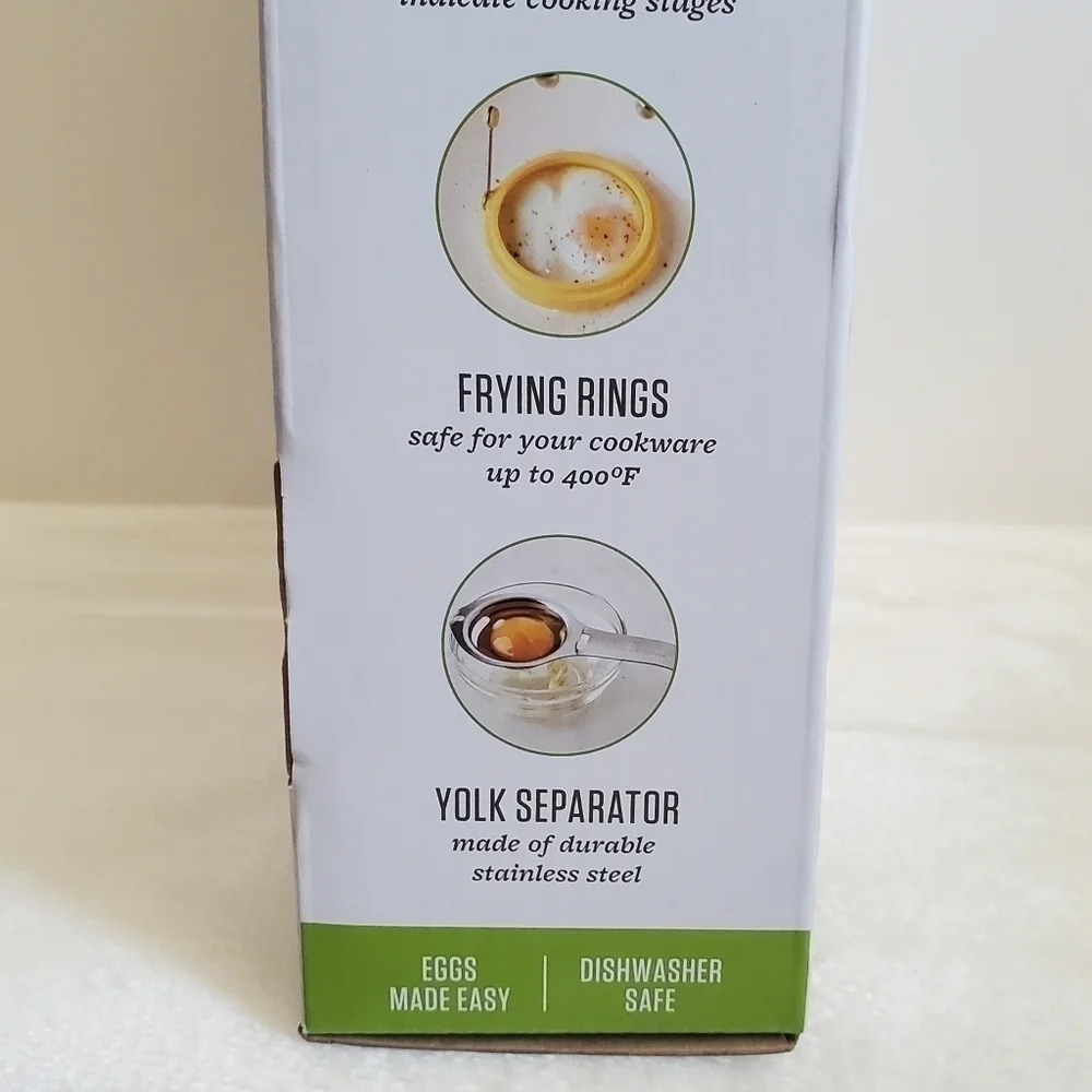 FOOD Network 6 Piece Egg Set Yolk Separator Egg Poachers Frying Rings Timer NIB